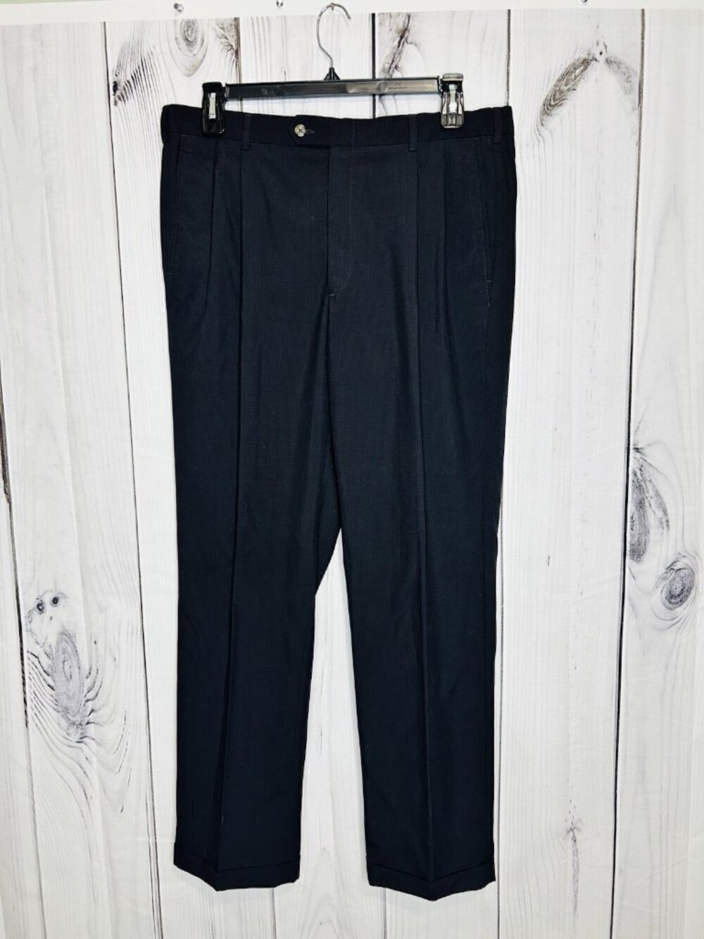 ROUNDTREE & YORKE Men's Pleated Cuffed Dress Pants 38x32 Brown Wool Blend